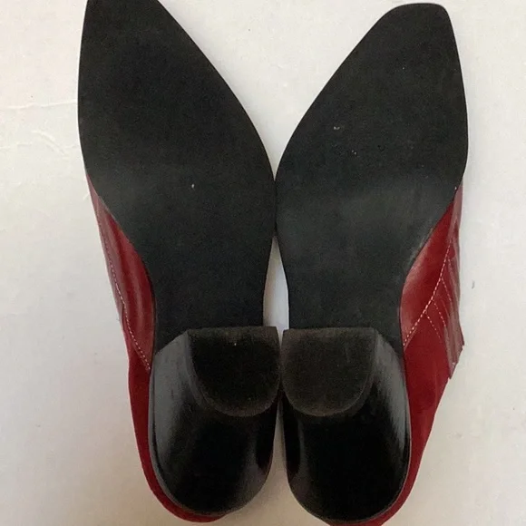 Coldwater Creek Red Leather Suede Point Square Toe Western Ankle Boot Shoes 10 - Picture 7 of 12